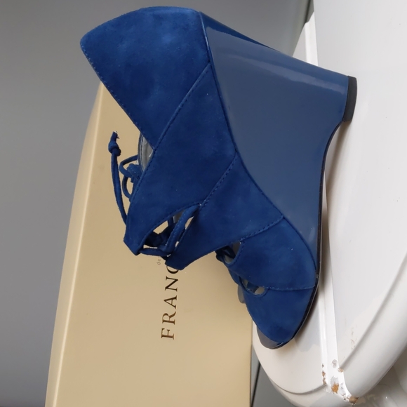 Franco Sarto Royal Blue Lace Up Deco Suede Wedge 7 - Picture 15 of 17